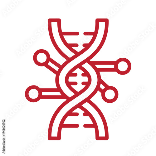 red DNA double helix structure with chromosome and gene icons  genetic engineering symbol