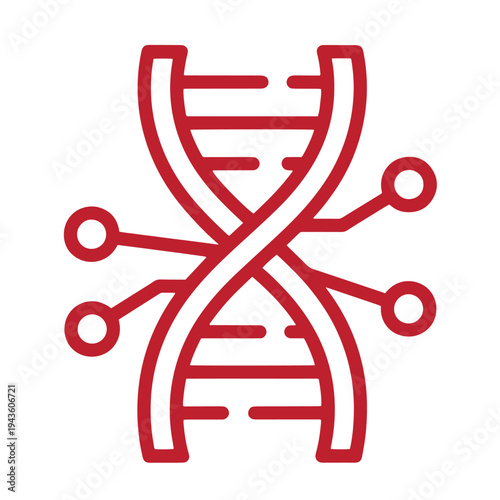 red DNA double helix structure with genetic code lines and molecular bonds  genetic engineering concept