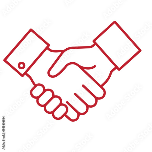 Red line art handshake icon for business partnership and agreement  symbolizing trust and cooperation