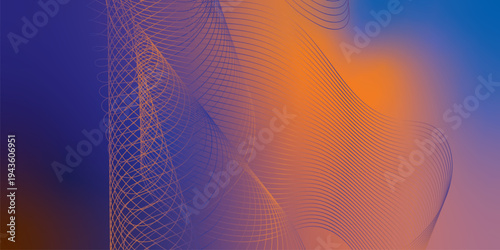Abstract navy and yellow luminous waves sweeping across a dark atmospheric background with scattered sparkling micro particles, modern digital technology theme, vector style.