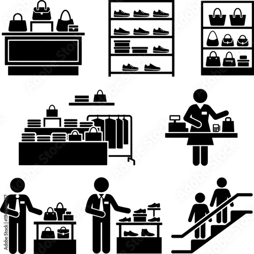 Shopping Mall and Department Store Icon Set