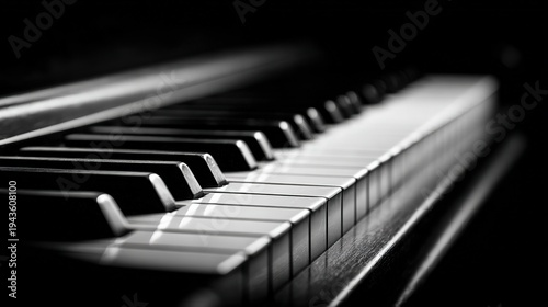 Close-up photograph of middle register piano keys, classic black and white pattern, soft focus, shallow depth, elegant minimalist composition, professional studio lighting, sharp wood texture