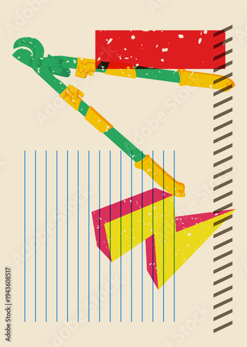 Risograph Wire cutter with geometric shapes. Objects in trendy riso graph print texture style design with geometry elements.