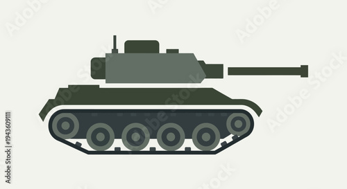 Flat design illustration of a powerful military tank, symbolizing strength, defense, and modern armored warfare, representing tactical might and ground combat technology