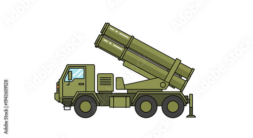 Vector illustration of a robust mobile rocket launcher, an advanced military ground vehicle designed for rapid deployment and strategic defense operations and tactical readiness