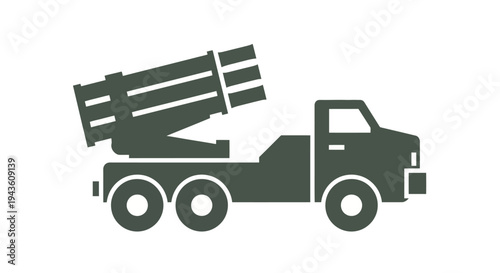 Military rocket launcher vehicle icon representing defense and artillery systems for strategic operations
