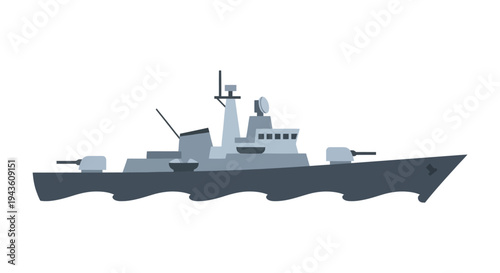 Modern warship illustration with naval guns and sleek design