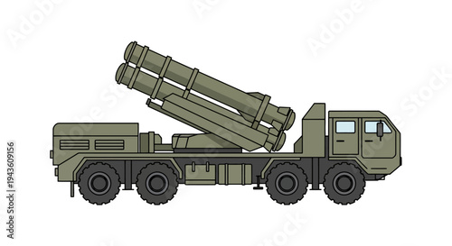 Military vehicle with missile launcher on white background illustration