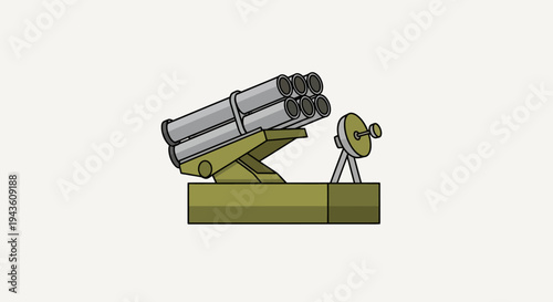 Stylized graphic of a multiple rocket launcher system, representing advanced military defense technology and strategic weaponry for national security and tactical operations