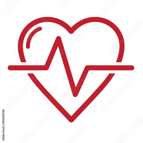 Red heart rate line icon symbol for health and medical concepts  heart rhythm and pulse illustration