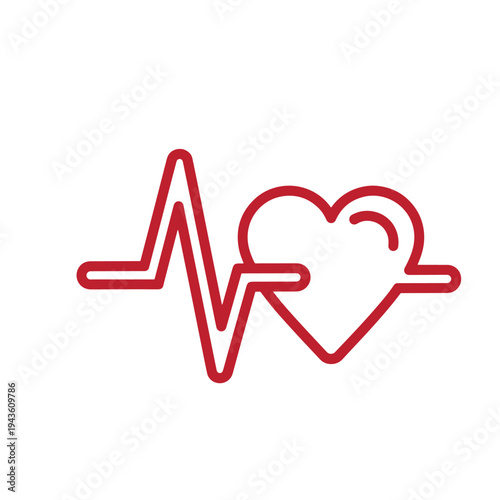 Red heart rate line icon with electrocardiogram pulse rhythm symbol isolated on white background