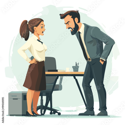 Aggressive Boss Shouting at Distressed Employee in Toxic Office Environment