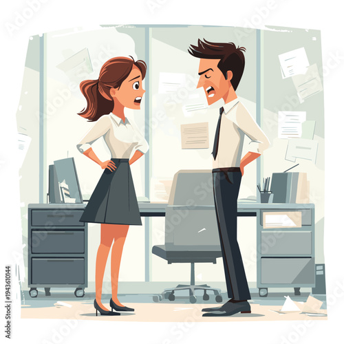 Aggressive Boss Shouting at Distressed Employee in Toxic Office Environment