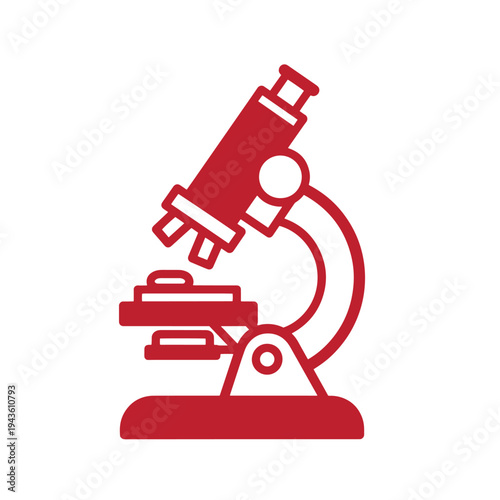 Red microscope icon for science and research purposes in a laboratory setting for educational and medical use