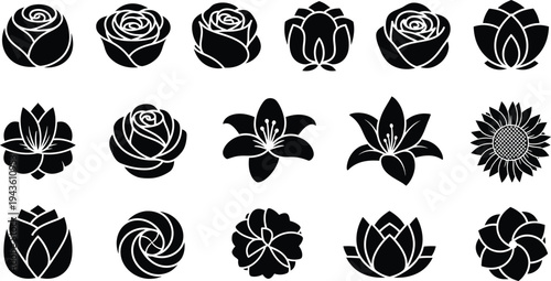 Black and white floral flowers roses lotus