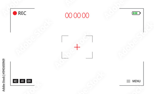 Camera Viewfinder Video Recording Frame with Grid and Controls – Transparent Vector Illustration.