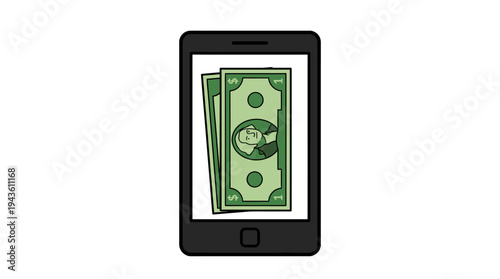 A smartphone with dollar bill displayed on the screen