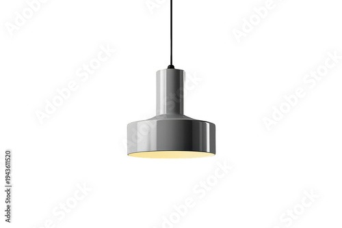 Modern minimalist gray pendant light, ceiling lamp hanging and illuminating, interior designer element with transparent background