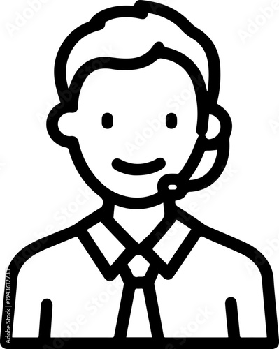 Hand Drawn Male Customer Service Agent Black and White Avatar Illustration in Minimal Line Art Style Design