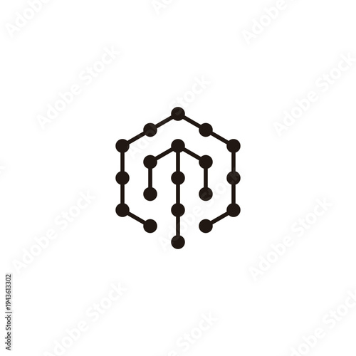 Letter n in m, hexagon molecules geometric symbol simple logo vector
