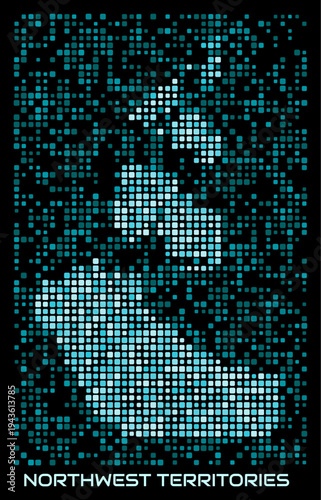 Northwest Territories, Canada digital dotted map. Shape of the province in cyan color palette on dark background. Futuristic Northwest Territories, Canada map design. Vector illustration.