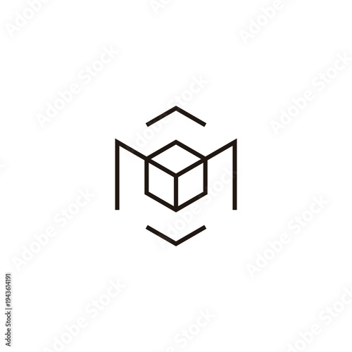 Letter M cube, hexagon line geometric symbol simple logo vector