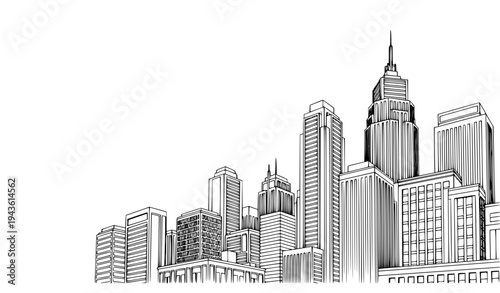 Modern architectural business background with corporate buildings line design vector