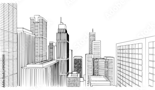 Modern architectural business background with corporate buildings line design vector