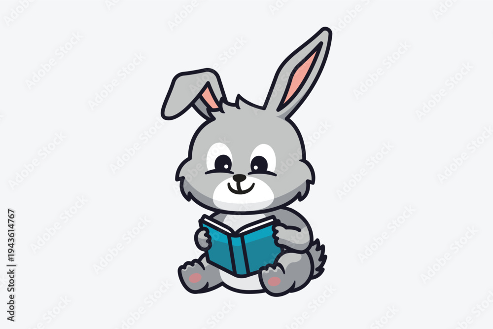 Obraz premium Cute cartoon rabbit reading a book