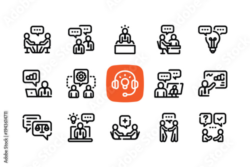 Outline consulting icon design set