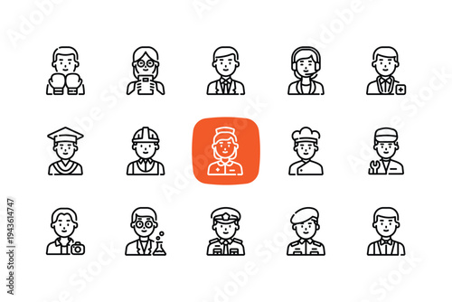 Outline people profession avatar icon set
