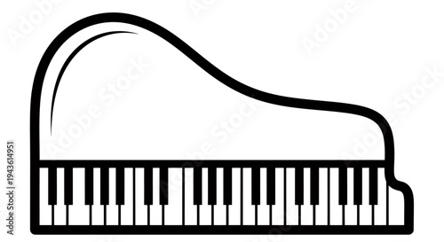 Minimalist Line Art of a Grand Piano Keyboard Illustration.