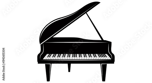 Silhouette of a grand piano: a black instrument resting in a quiet studio.