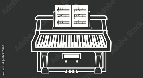 Chalk Illustration of a Piano with Sheet Music on a Blackboard Highlighting Musical Practice and Art.