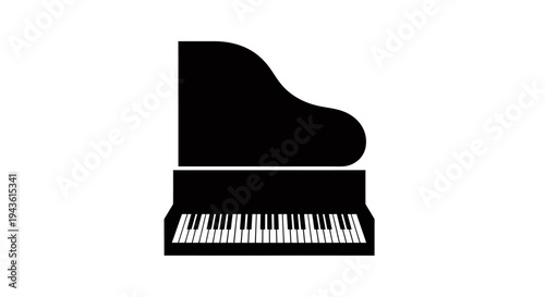 Minimalist black grand piano icon with keyboard silhouette.