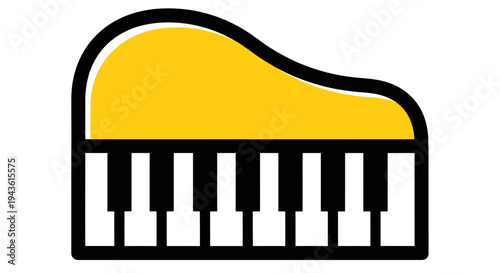 Stylized yellow piano keyboard icon representing music and creativity.