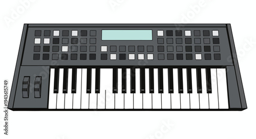 Electronic keyboard synthesizer with digital display and extensive control panel.