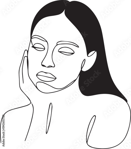 Minimal Woman Face Portrait Beauty and Skincare Line Art Illustration