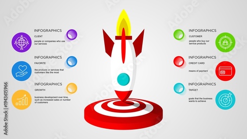 Infographic Customer Insight design template.  Creative concept with 6 steps. Can be used for workflow layout, diagram, banner, webdesign. Vector illustration