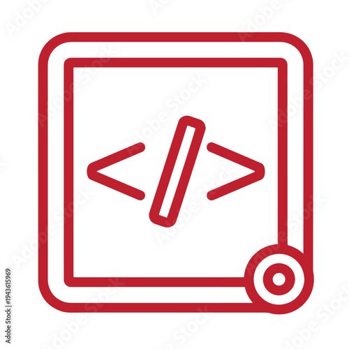 Red code page icon with HTML tag symbols  coding and programming concept