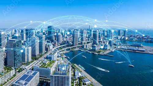 Smart City Network Connectivity and Digital Information Flow Across Urban Landscape.