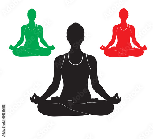 Dynamic vector silhouettes illustrating a person in a serene meditation lotus pose, capturing the essence of mindfulness, tranquility, and holistic wellness for personal balance