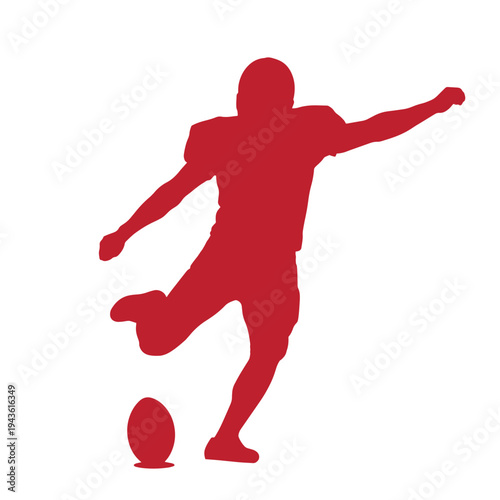 Red silhouette of a man kicking a ball in a dynamic soccer motion  action sport