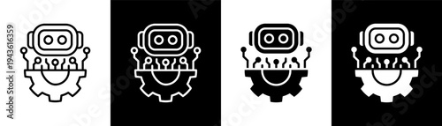 Robotics Technology white icon set design
