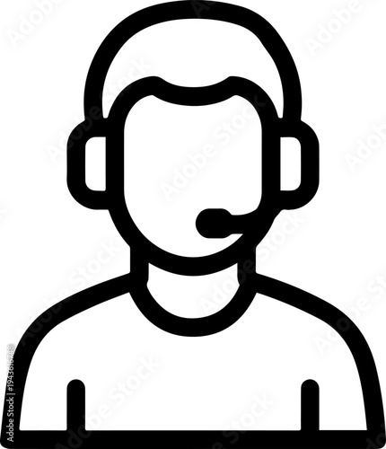 Hand Drawn Male Customer Service Agent Black and White Avatar Illustration in Minimal Line Art Style Design