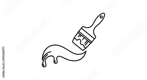 Simple and elegant black line art illustration of a paintbrush leaving a smooth and curved paint stroke on a plain white background.