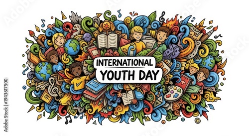 Colorful Illustration Celebrating International Youth Day with Kids