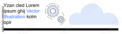 Cloud computing, automation, data integration, workflow optimization, modern technology, system processes. Gears overlaying a cloud icon on a clean background. Cloud computing and automation concept