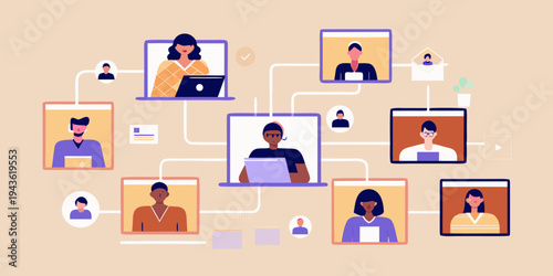 Diverse group connected via video conference on multiple digital devices