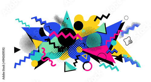 Memphis Style Geometric Pattern Design Elements.